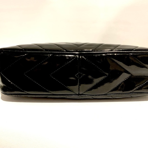 Chanel Chevron Quilted Black Patent Leather Camera Bag w/ Gold Tone Accessories - Picture 5 of 11